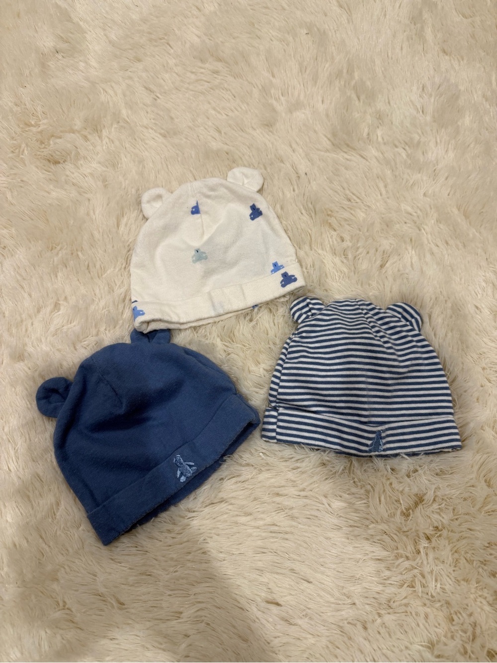 Gap Baby Bear Ear Beanie Set - Blue, White, Navy